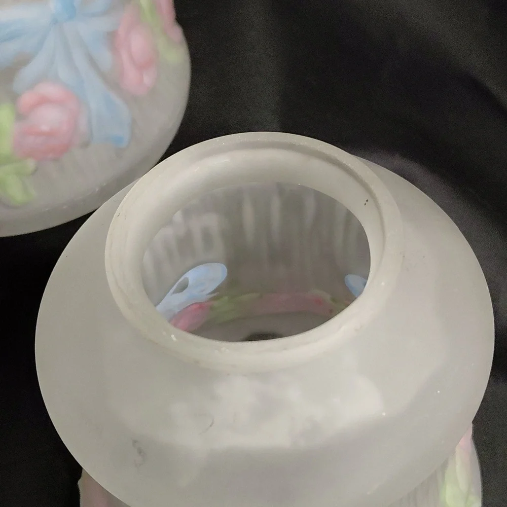 Vintage Penna Frosted Glass Reverse Painted Lightshades with Pastel Accents